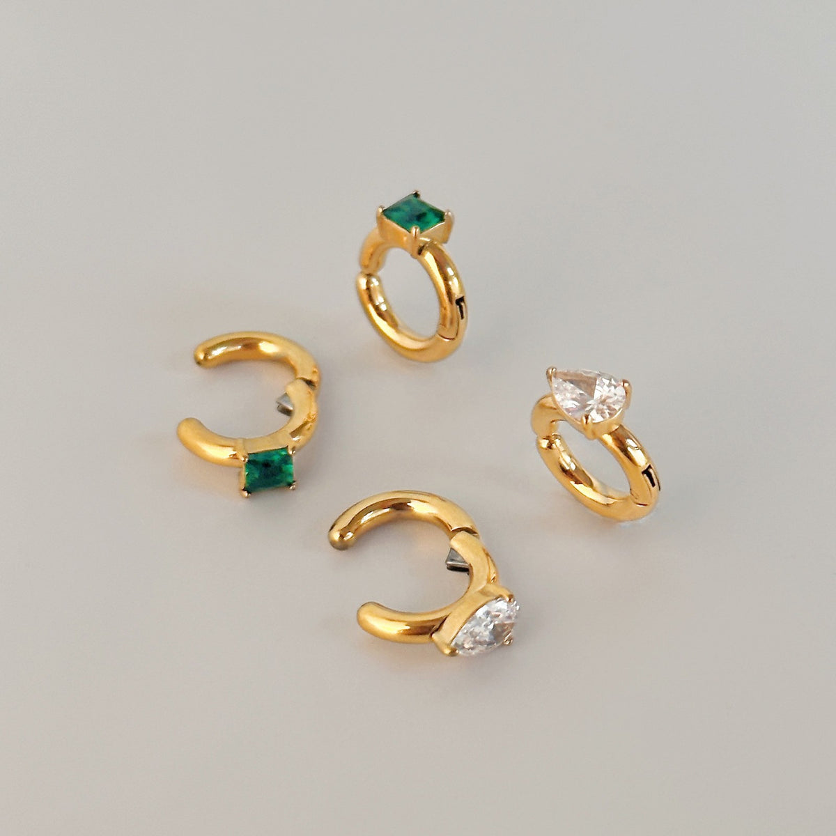 18k Dainty Pear & Square Gem Ear Cuff