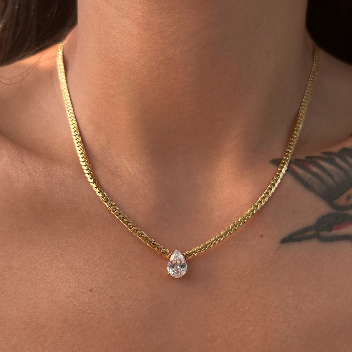 Vintage Pear Cut Herringbone Necklace