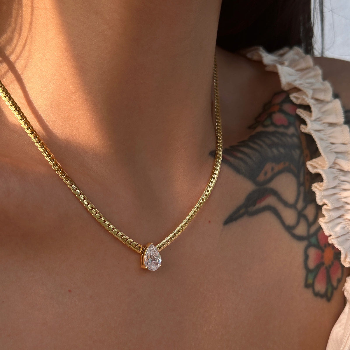 Vintage Pear Cut Herringbone Necklace