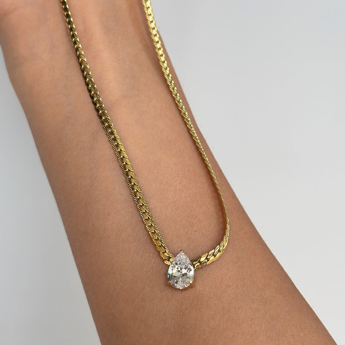 Vintage Pear Cut Herringbone Necklace