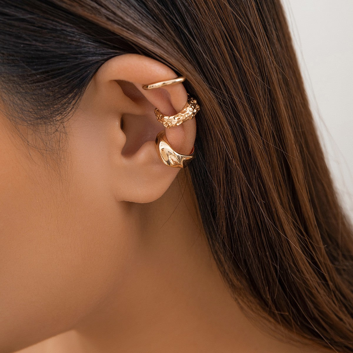 3pc Classy Textured Geometric Ear Cuff Set
