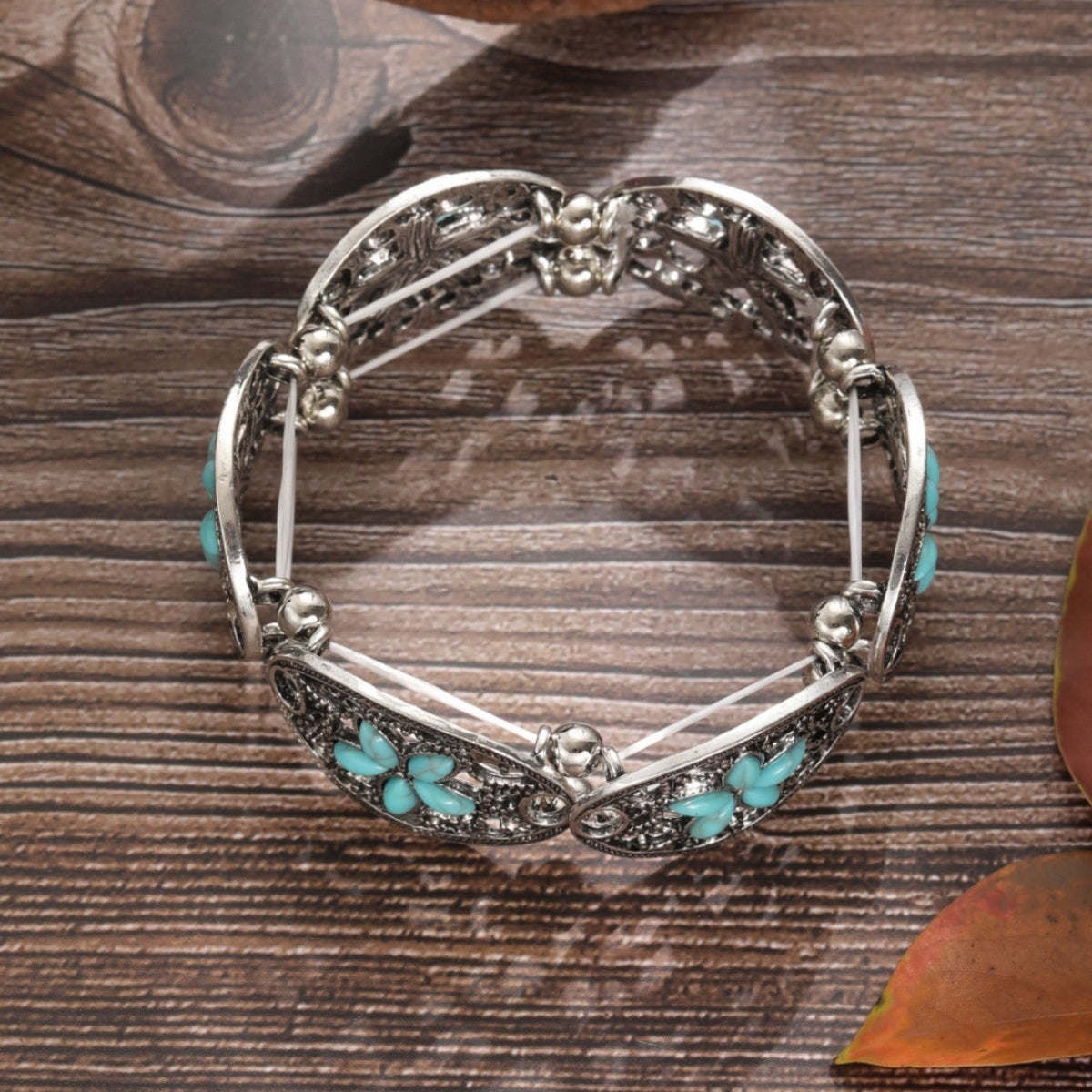 Vintage Boho Turquoise Filigree Stretch Bracelet