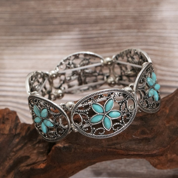 Vintage Boho Turquoise Filigree Stretch Bracelet