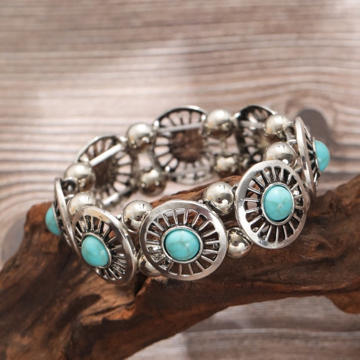 Vintage Boho Turquoise Filigree Stretch Bracelet