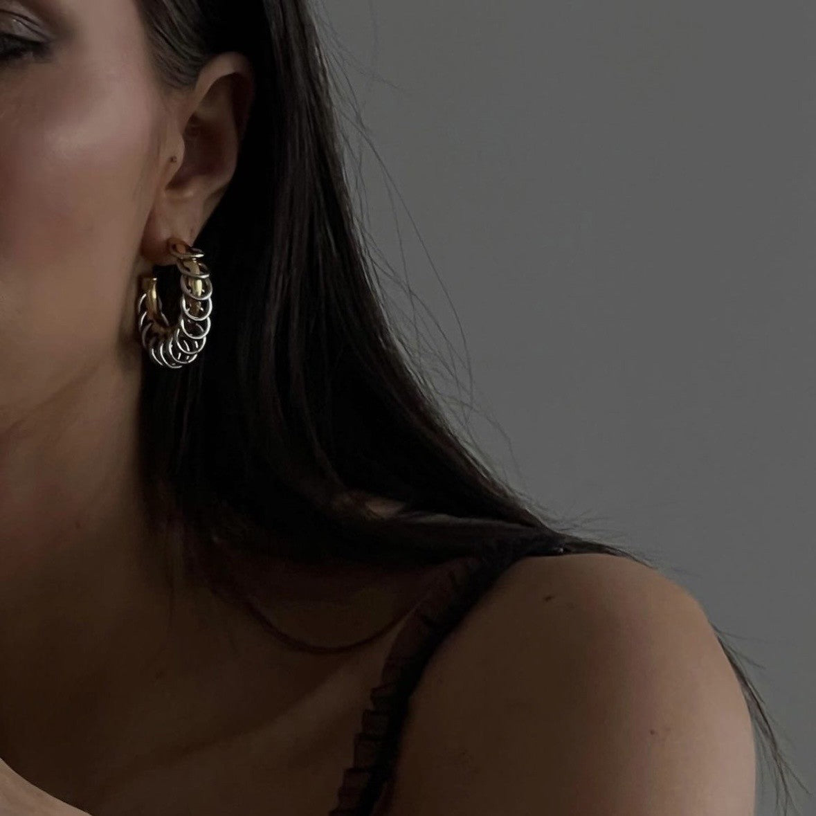Classy Two Tone Chain Link Hoop Earrings