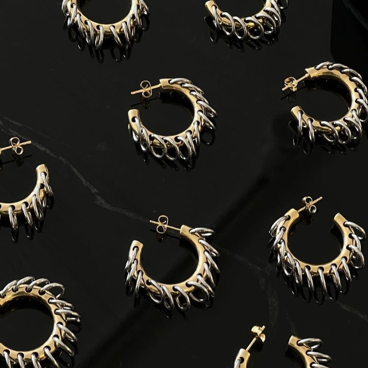 Classy Two Tone Chain Link Hoop Earrings