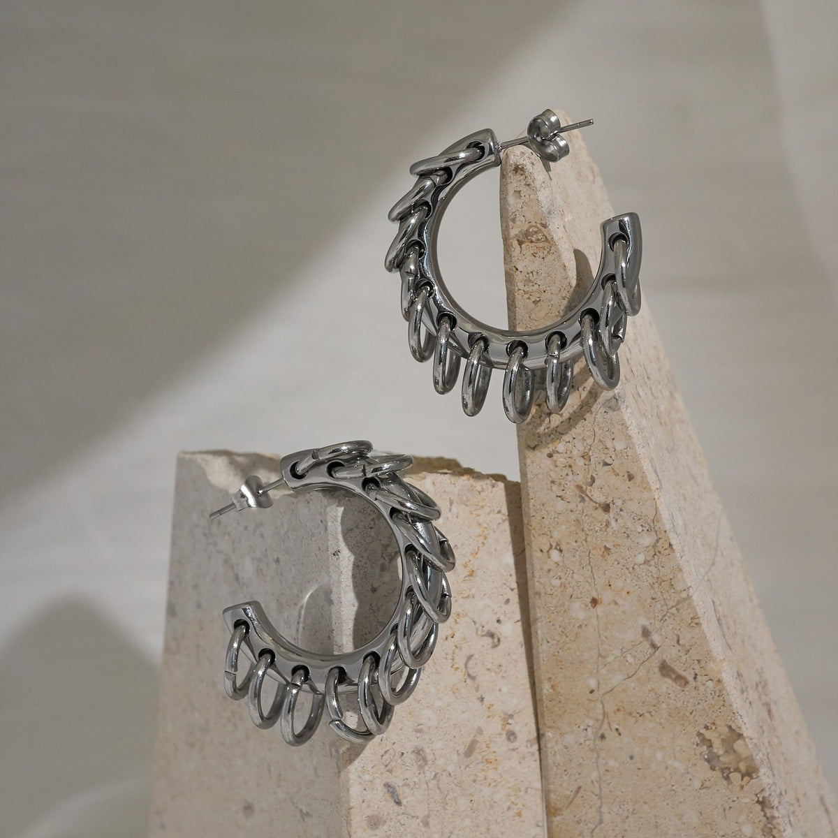 Classy Two Tone Chain Link Hoop Earrings