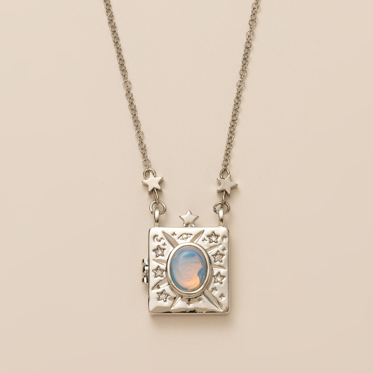 Vintage Celestial Moonstone Square Locket Necklace