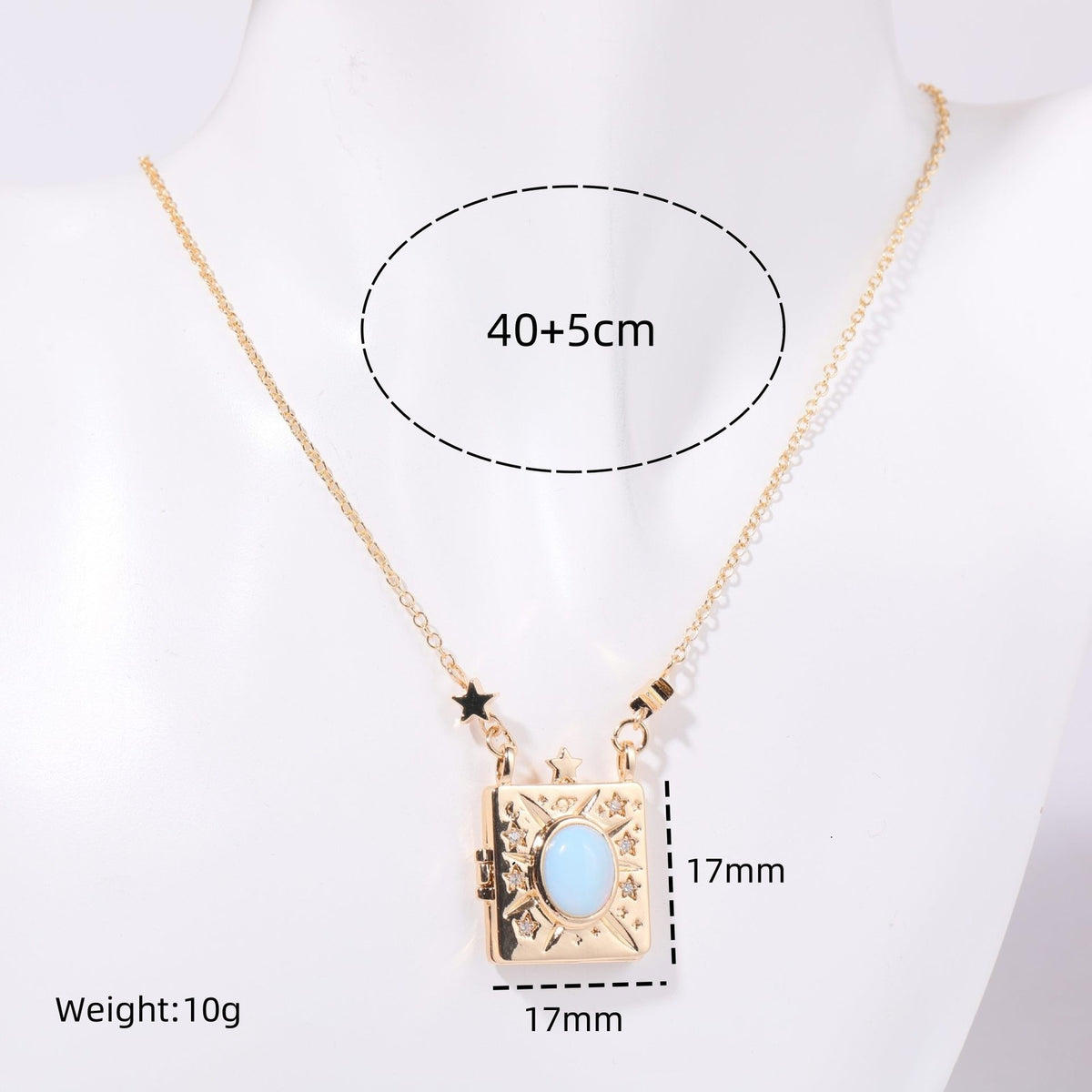 Vintage Celestial Moonstone Square Locket Necklace