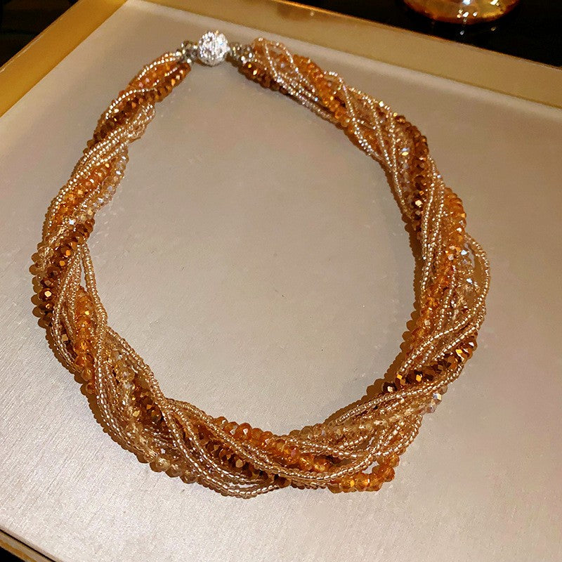 Boho Multi-Strand Twisted Crystal Necklace & Earring Set