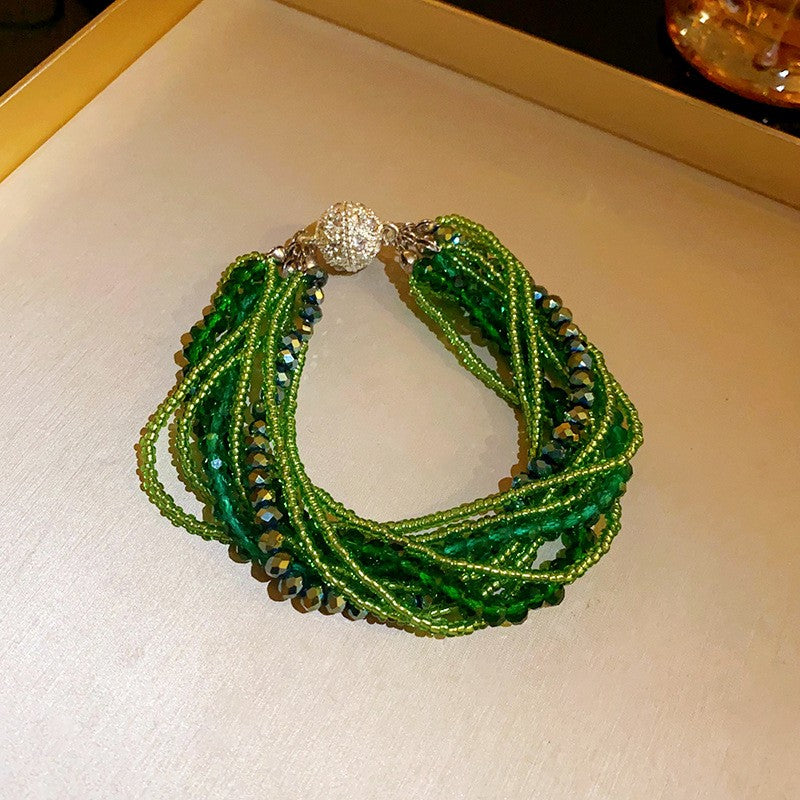 Boho Multi-Strand Twisted Crystal Necklace & Earring Set