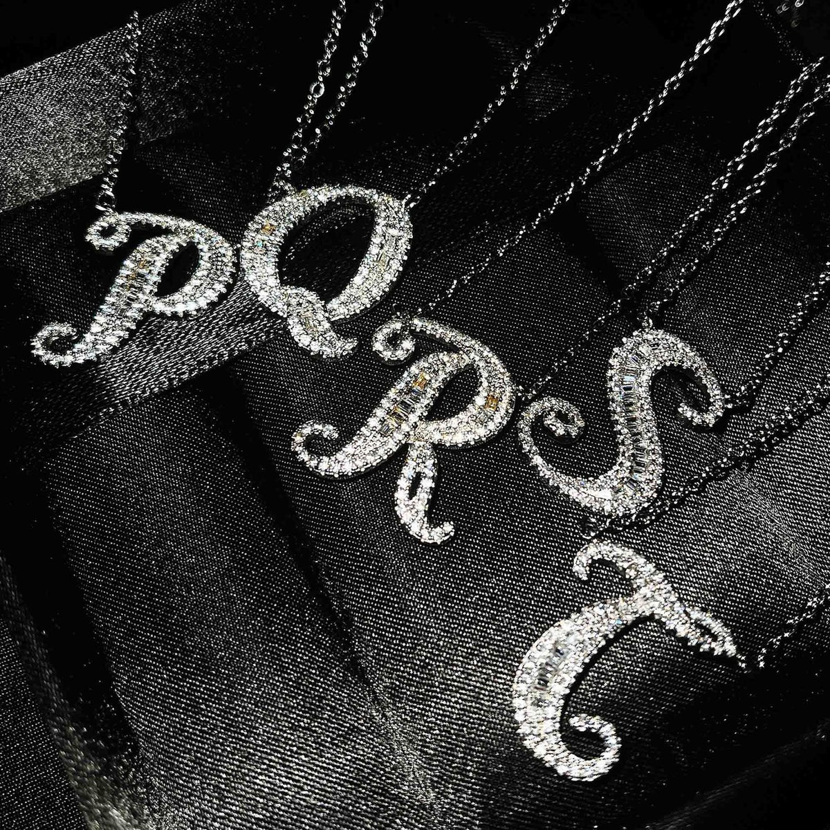 Classy Baguette Rhinestone Cursive Initial Necklace