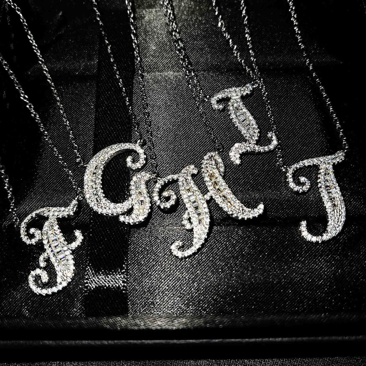 Classy Baguette Rhinestone Cursive Initial Necklace
