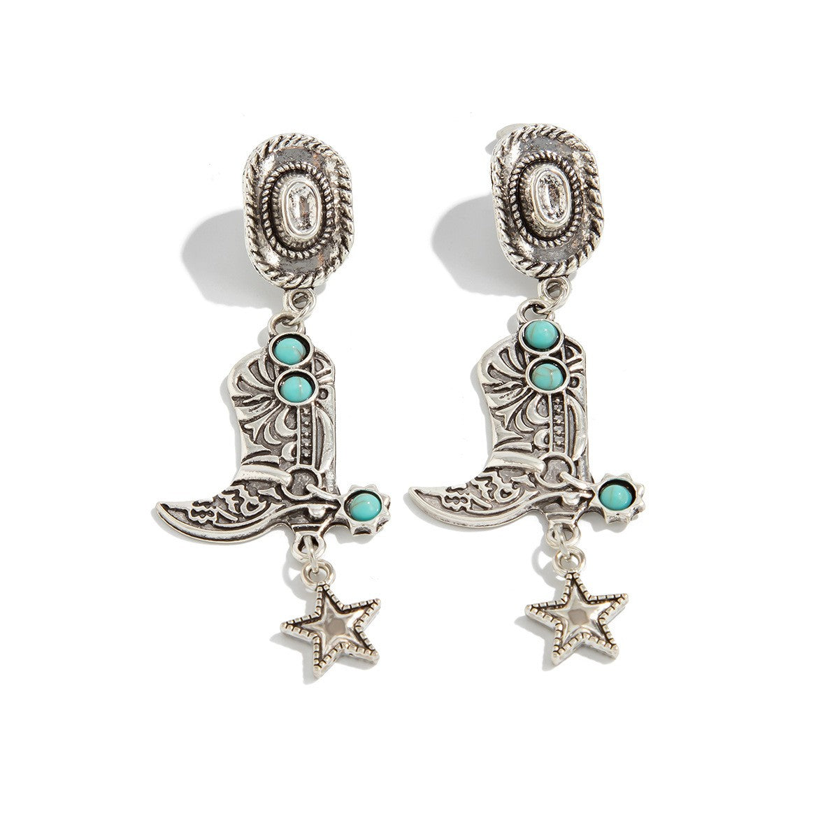 Boho Western Cowboy Boot Dangle Earrings