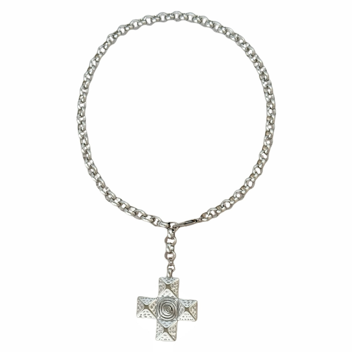 Vintage Textured Rose & Cross Necklace