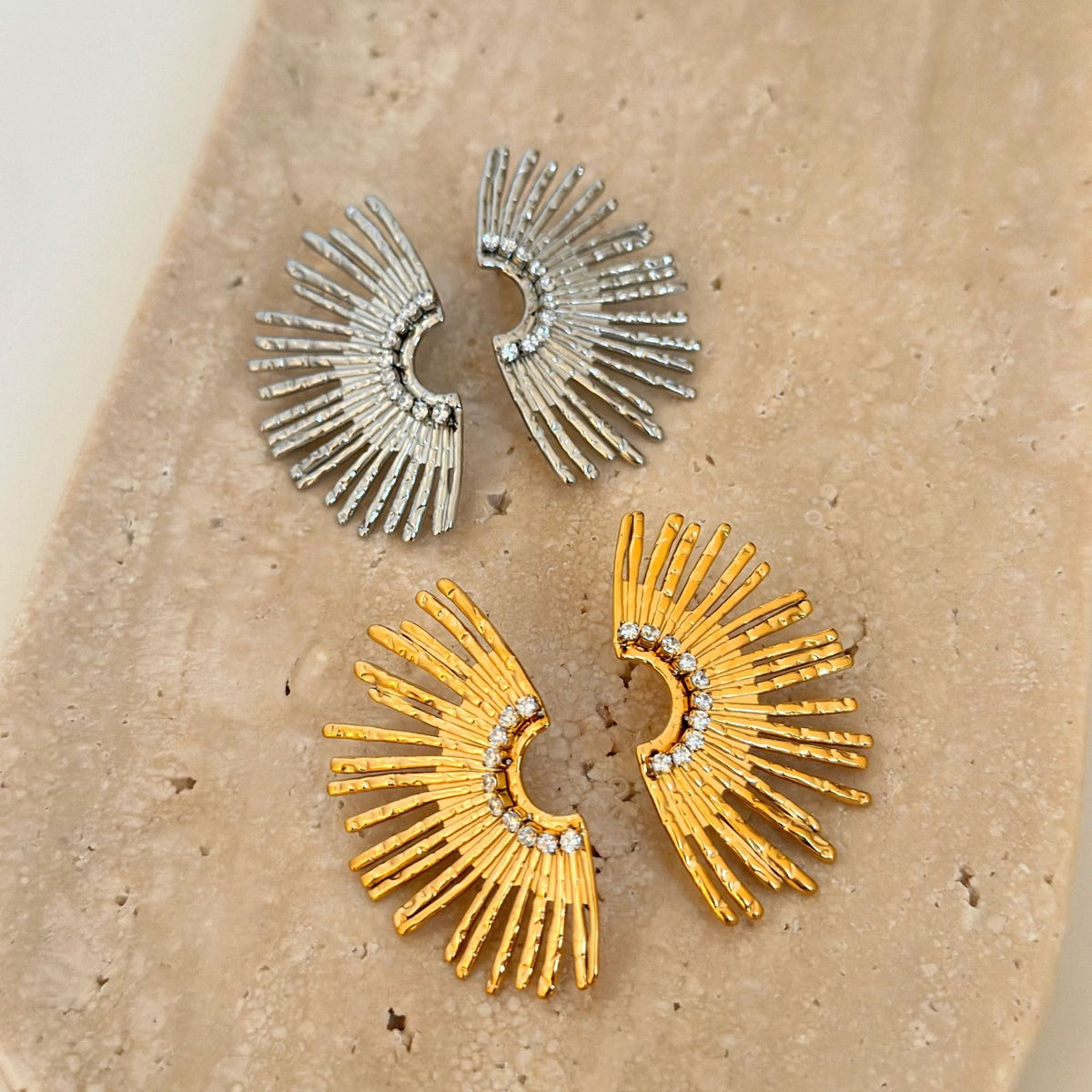 18k Boho Textured Sunburst Hoop Earrings