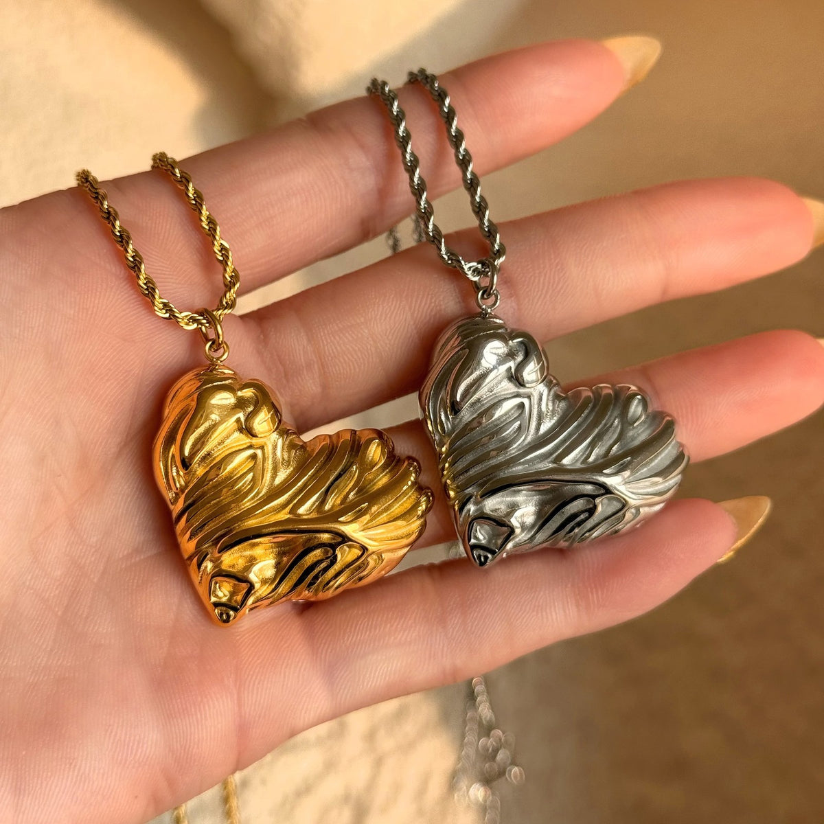 Vintage Textured Heart Necklace and Earring Set
