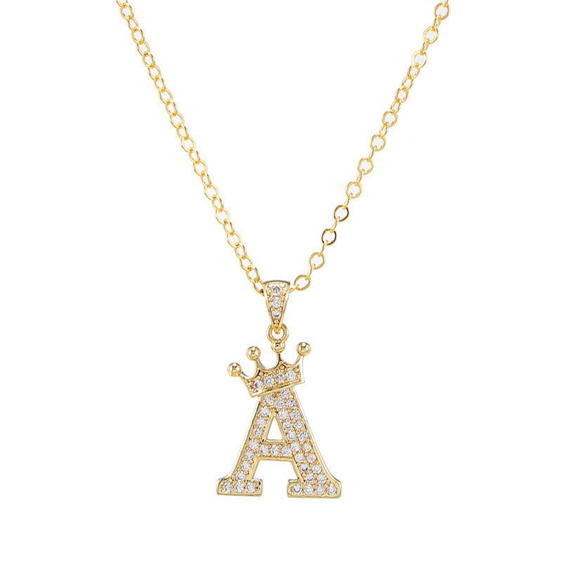 Dainty Crown Initial Letter Necklace
