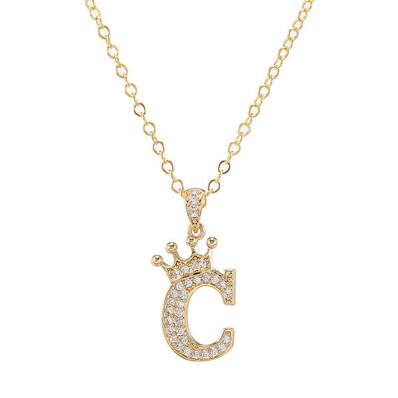 Dainty Crown Initial Letter Necklace