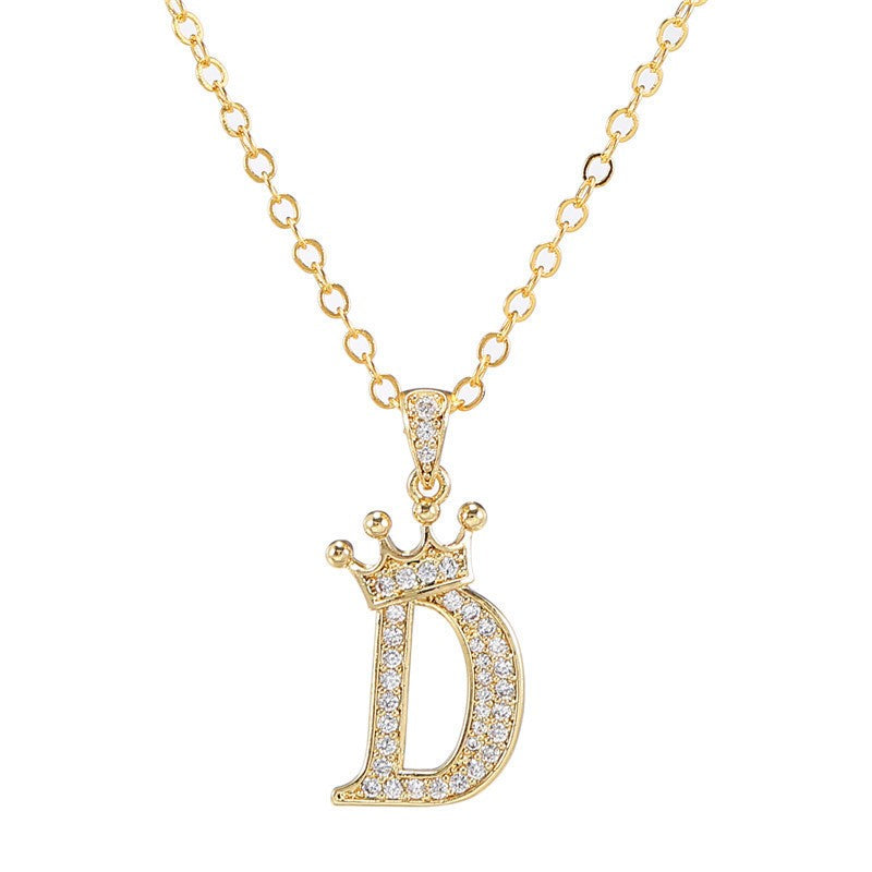 Dainty Crown Initial Letter Necklace