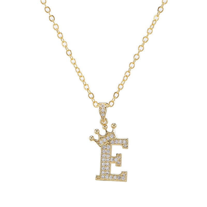 Dainty Crown Initial Letter Necklace