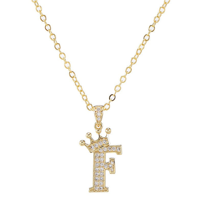 Dainty Crown Initial Letter Necklace