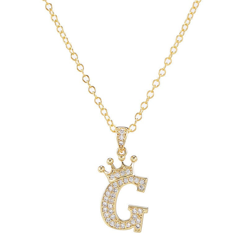 Dainty Crown Initial Letter Necklace