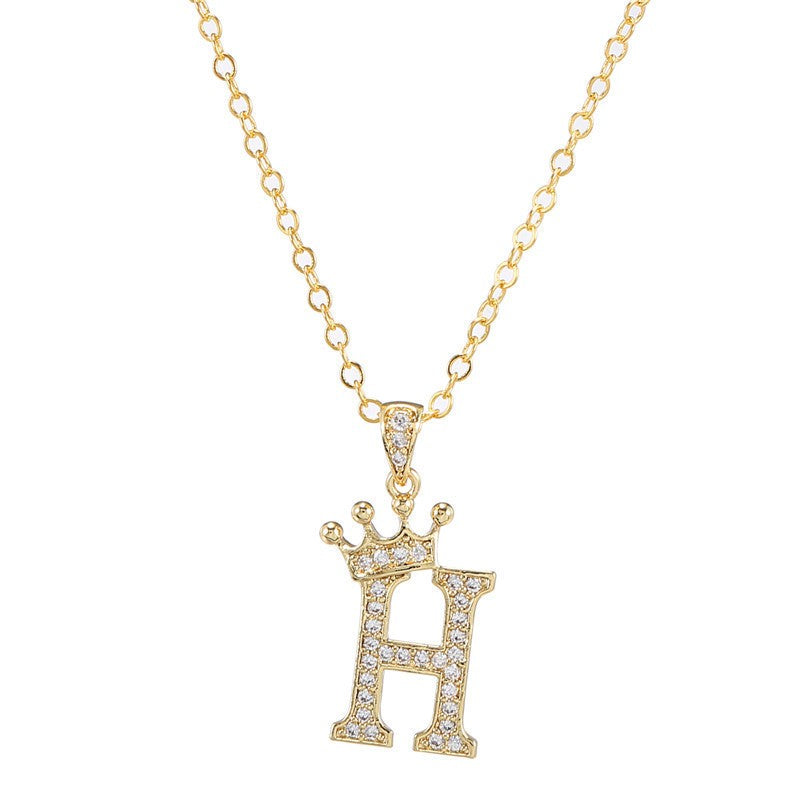 Dainty Crown Initial Letter Necklace