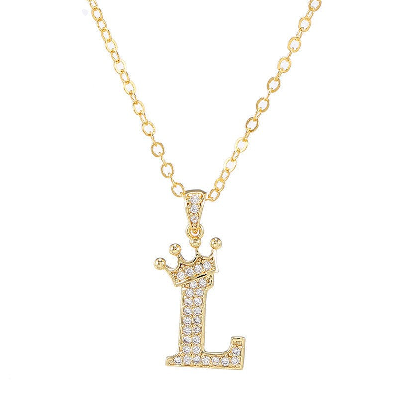 Dainty Crown Initial Letter Necklace