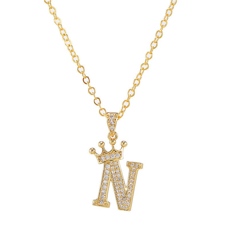 Dainty Crown Initial Letter Necklace