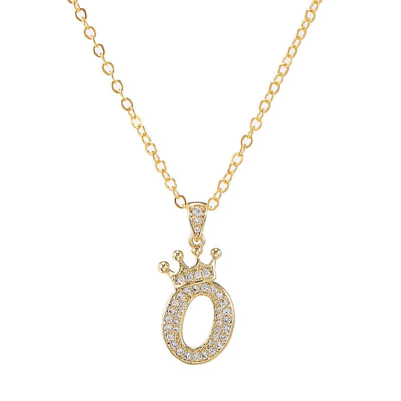 Dainty Crown Initial Letter Necklace