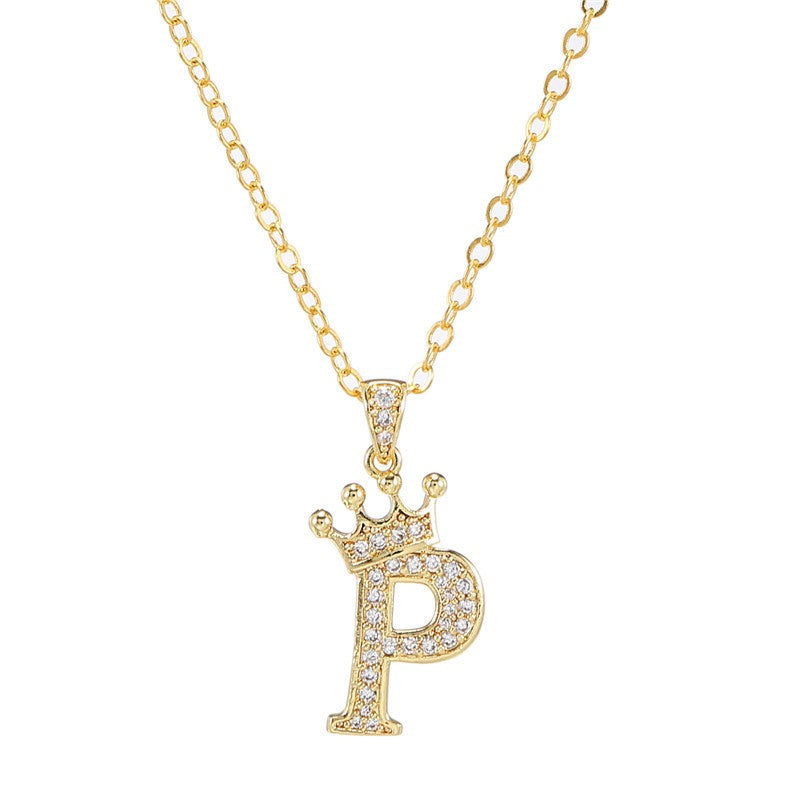 Dainty Crown Initial Letter Necklace