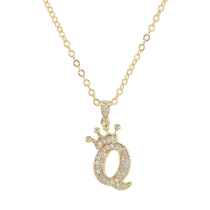 Dainty Crown Initial Letter Necklace
