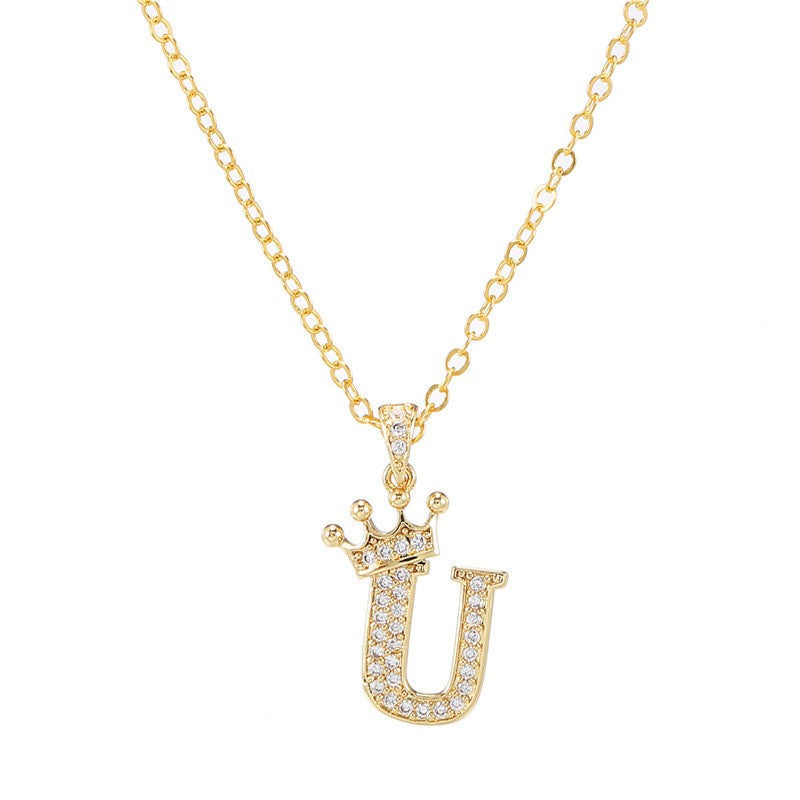 Dainty Crown Initial Letter Necklace