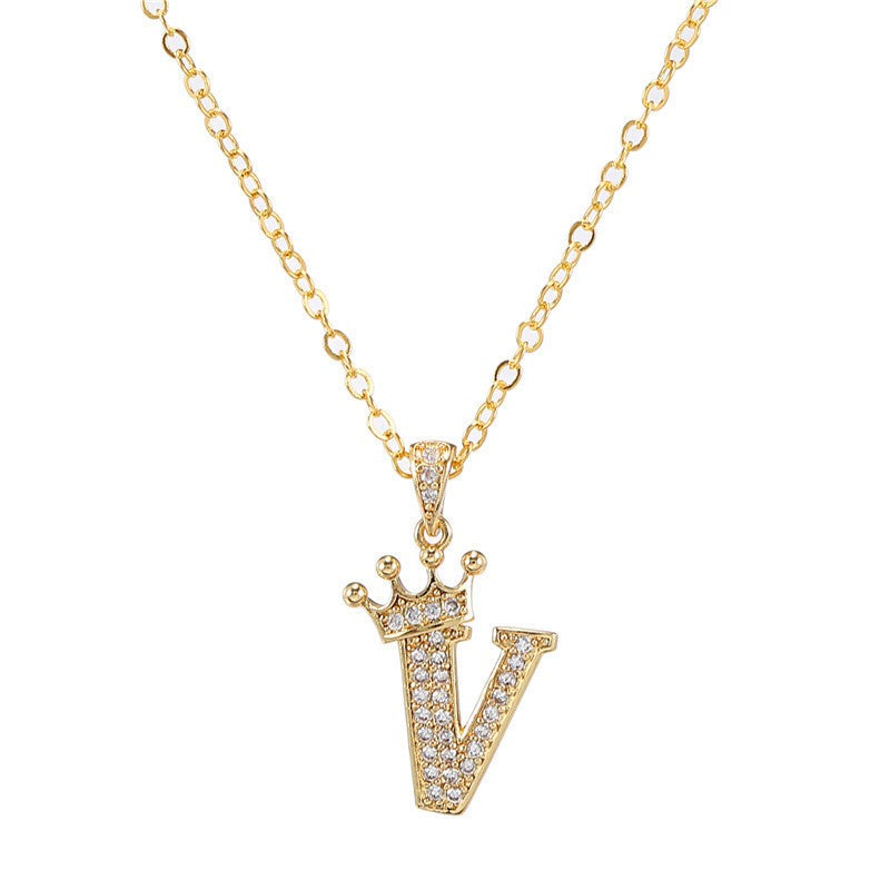 Dainty Crown Initial Letter Necklace