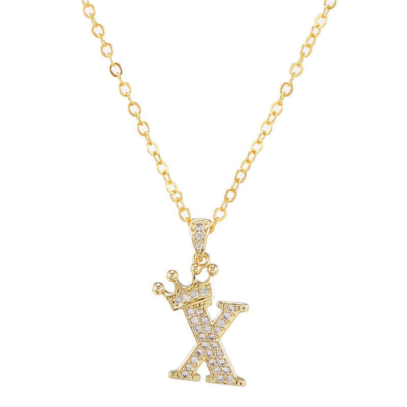 Dainty Crown Initial Letter Necklace