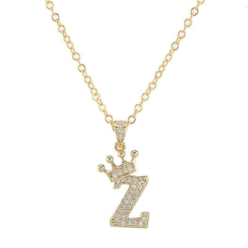 Dainty Crown Initial Letter Necklace