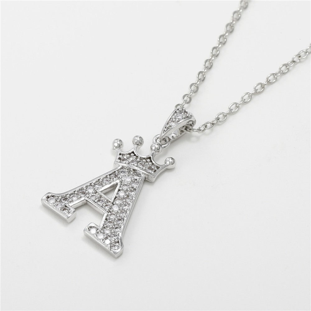 Dainty Crown Initial Letter Necklace