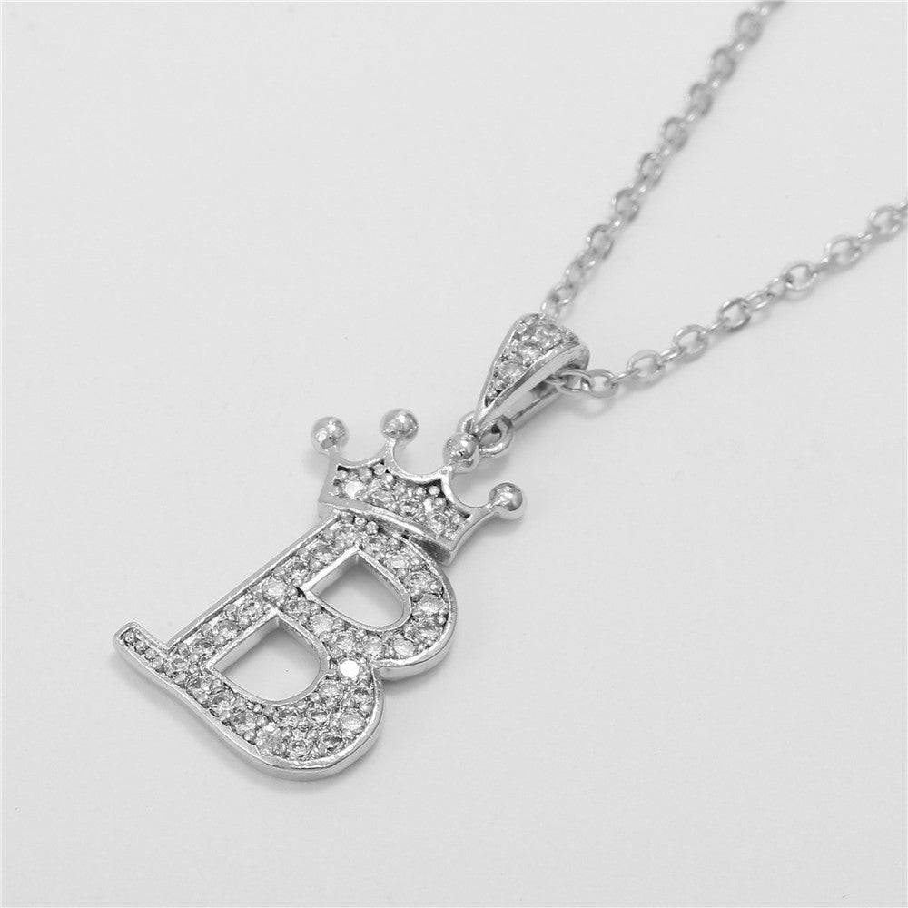 Dainty Crown Initial Letter Necklace