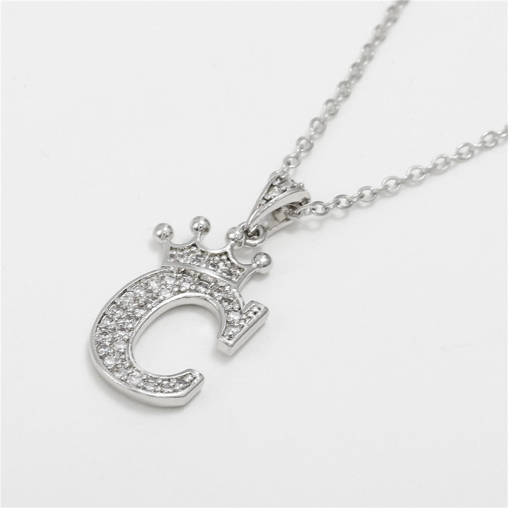 Dainty Crown Initial Letter Necklace
