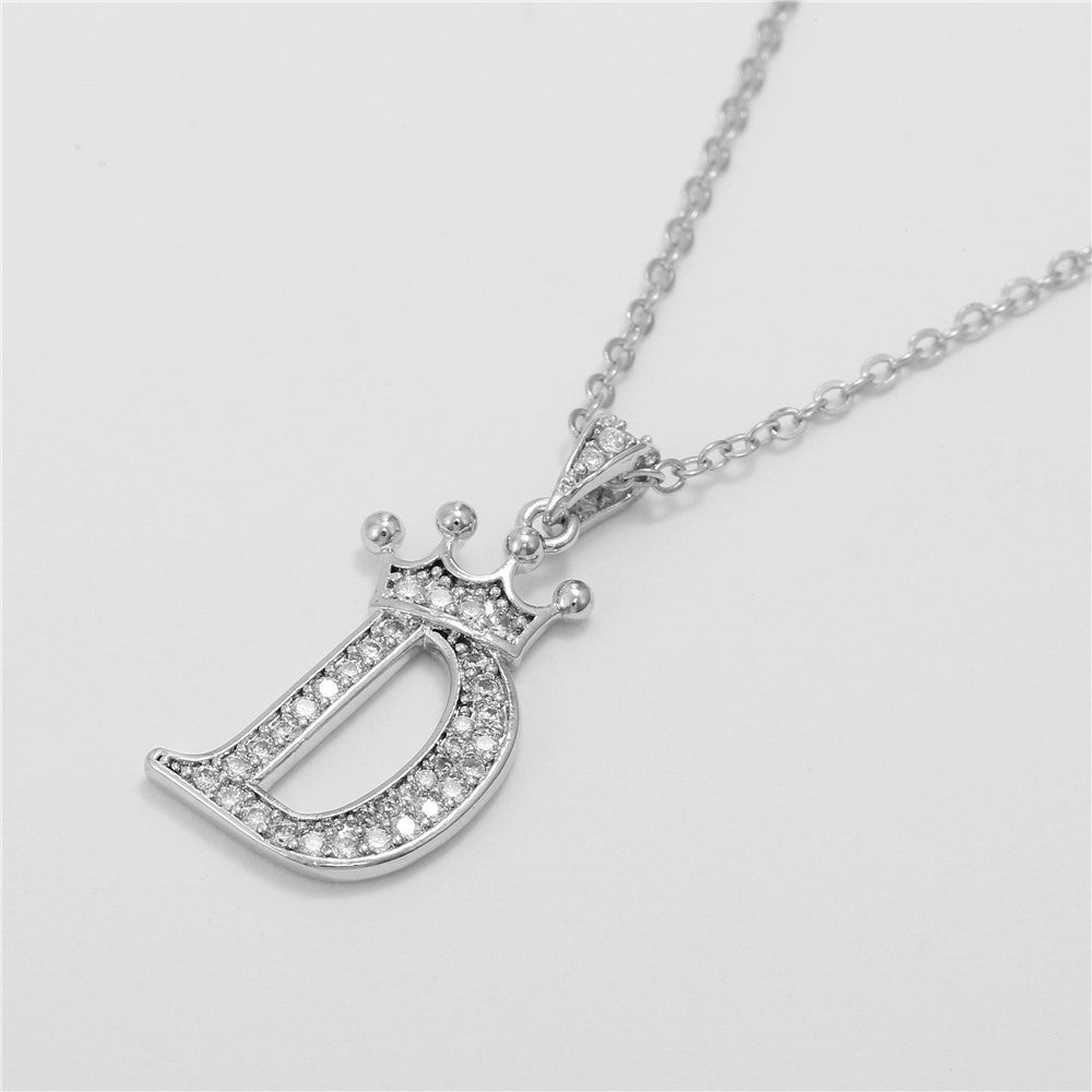 Dainty Crown Initial Letter Necklace