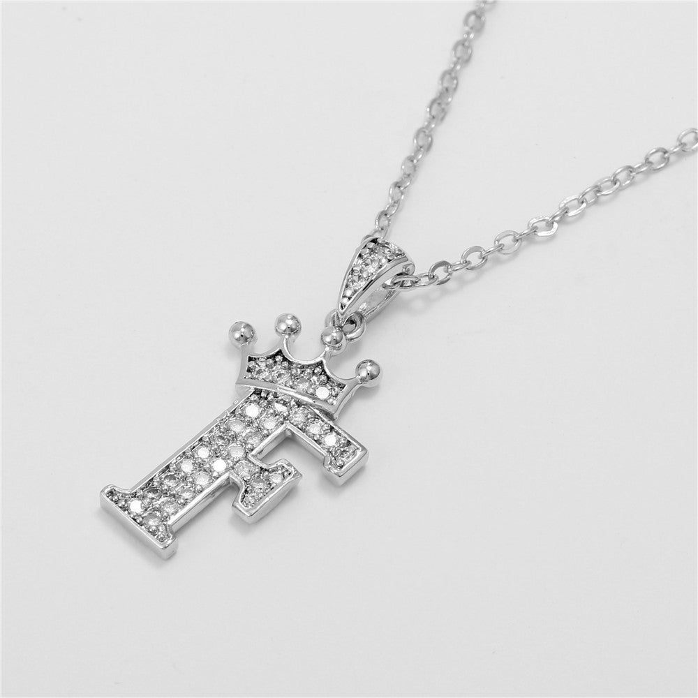 Dainty Crown Initial Letter Necklace