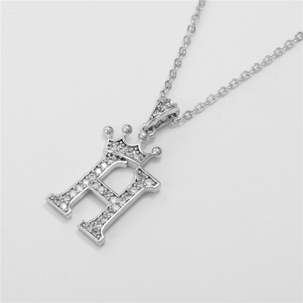 Dainty Crown Initial Letter Necklace
