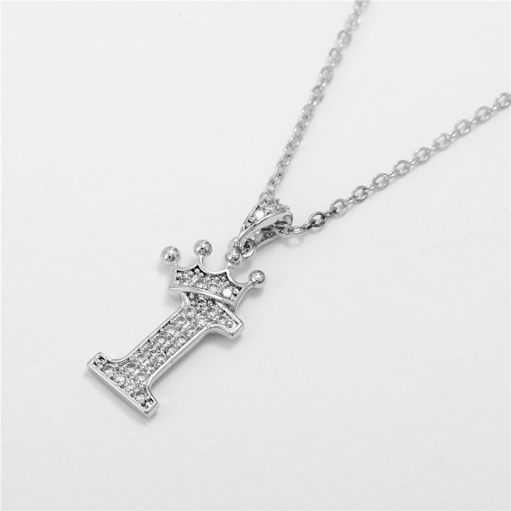 Dainty Crown Initial Letter Necklace