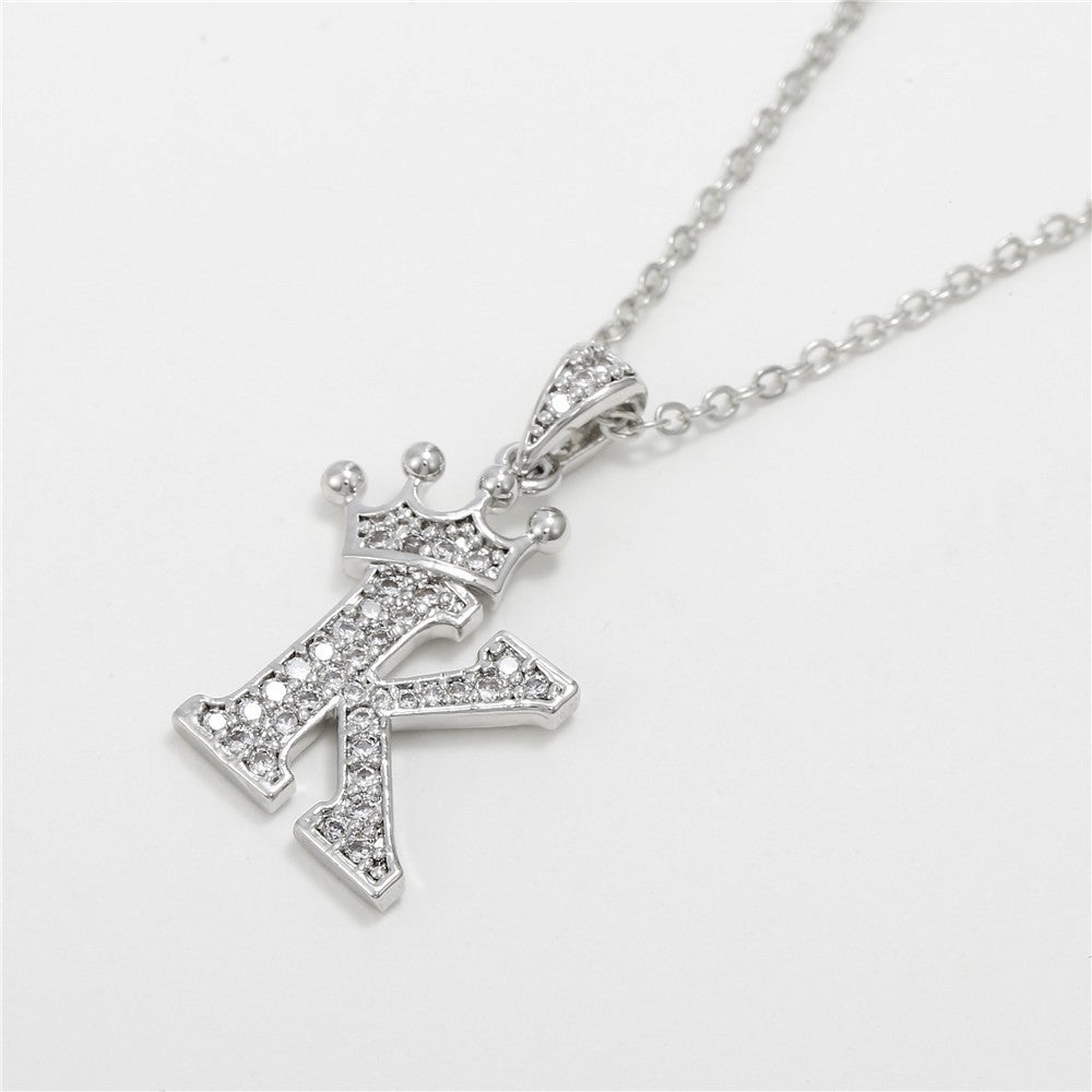 Dainty Crown Initial Letter Necklace
