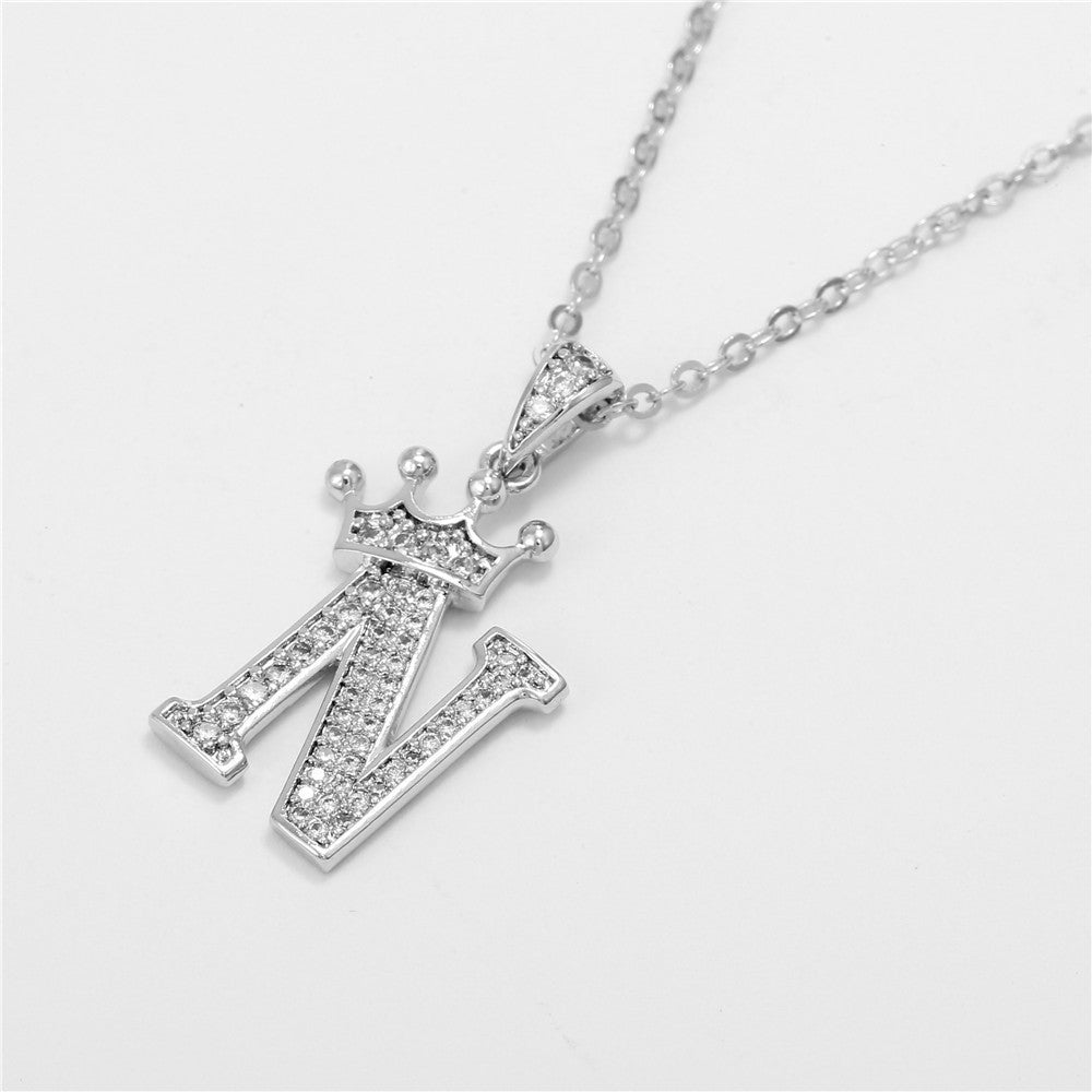 Dainty Crown Initial Letter Necklace