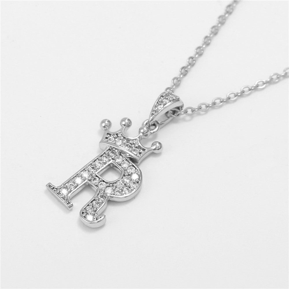 Dainty Crown Initial Letter Necklace
