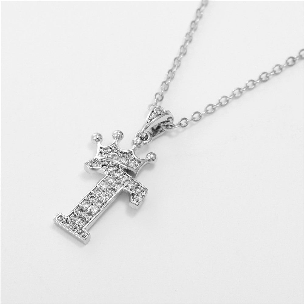 Dainty Crown Initial Letter Necklace