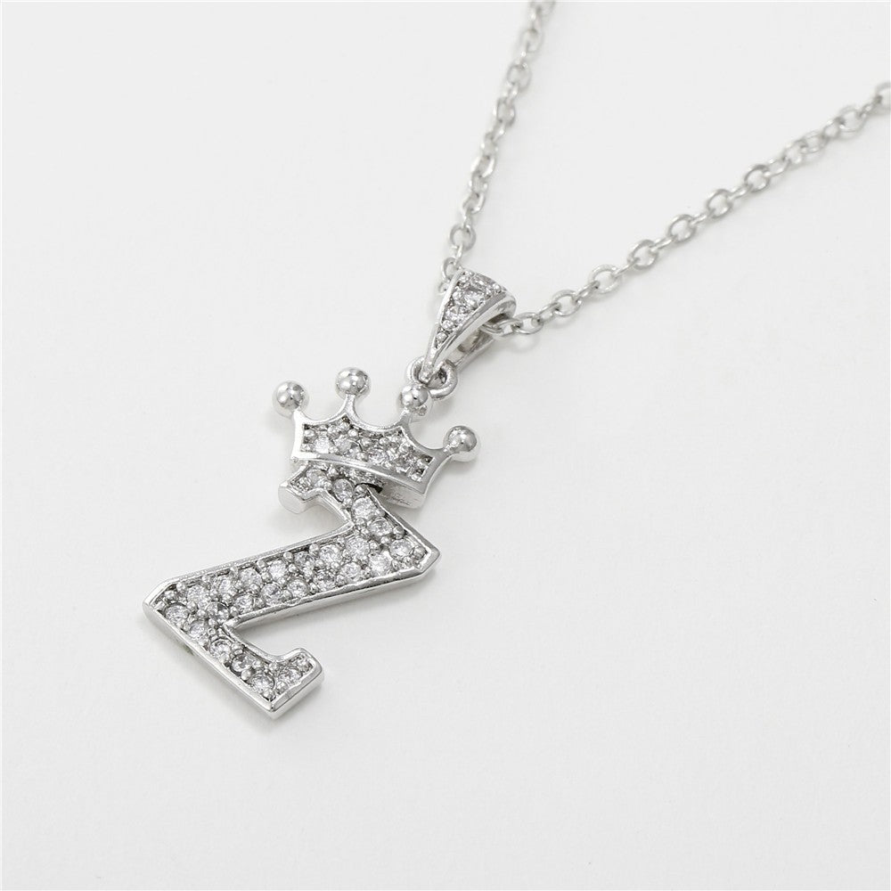 Dainty Crown Initial Letter Necklace