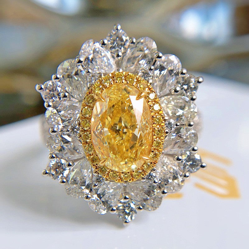 Classy Yellow Oval Halo Ring